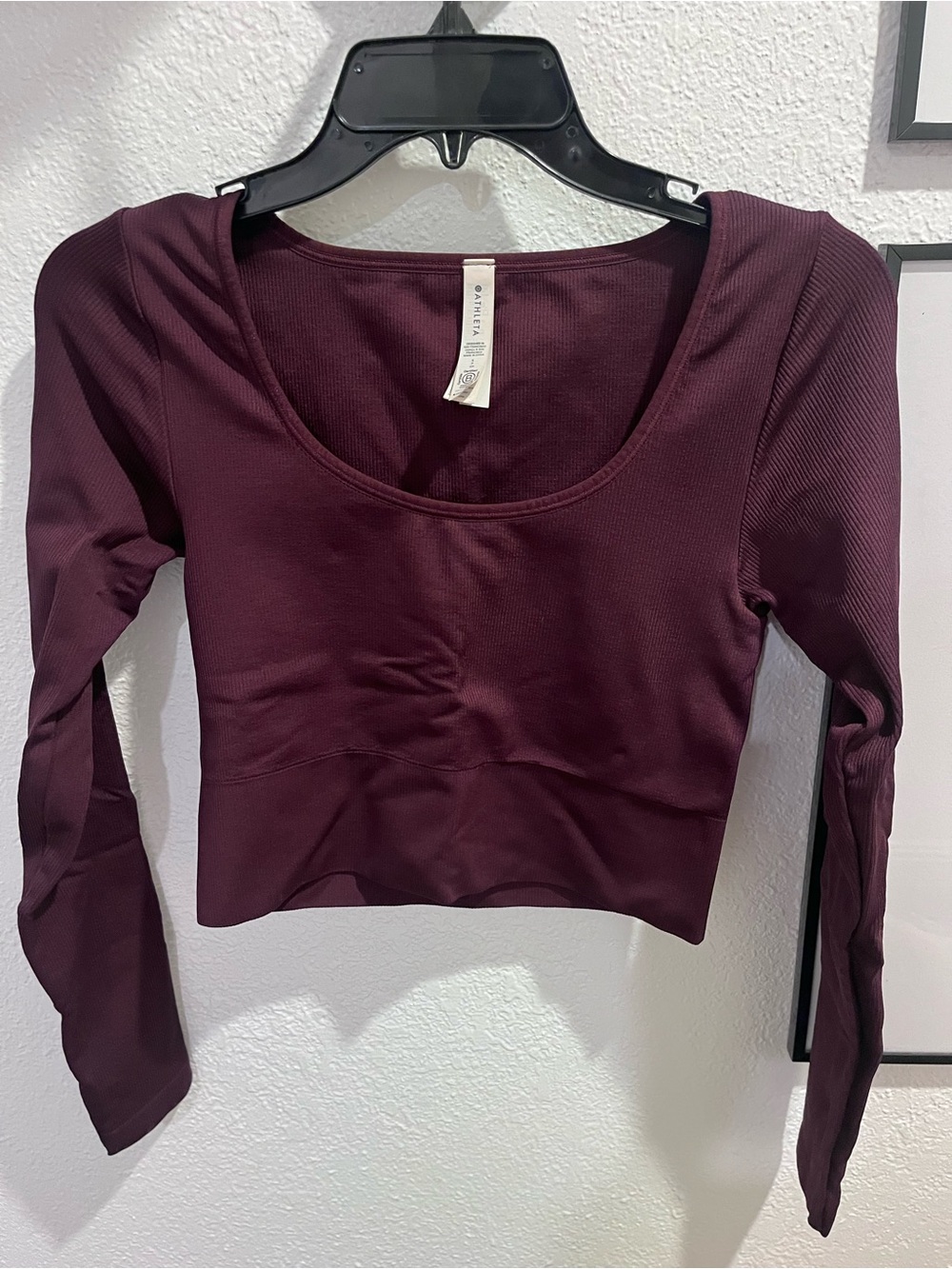Athleta Ribbed Scoop Long-Sleeve Crop Top - Burgundy Plum